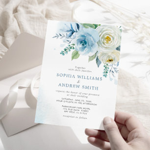 Dusty Blue Rose Floral Wedding Invitation