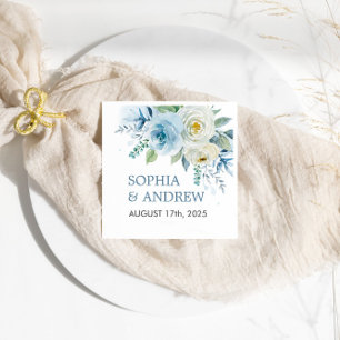 Dusty Blue Rose Floral Wedding Napkins