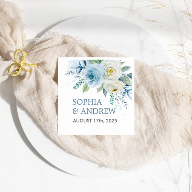 Dusty Blue Rose Floral Wedding Napkins (Creator Uploaded)