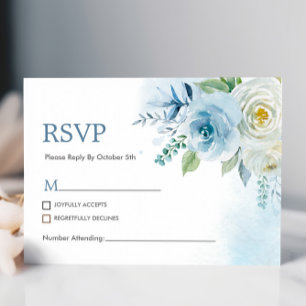 Dusty Blue Rose Floral Wedding RSVP Card