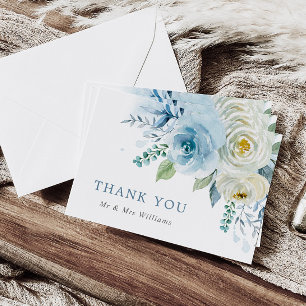 Dusty Blue Rose Floral Wedding Thank You Card