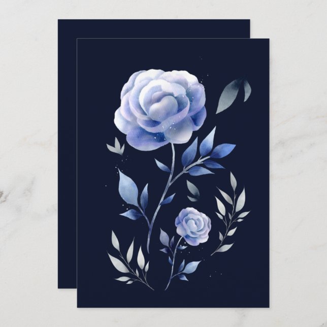 dusty blue rose flower floral wedding invitation (Front/Back)