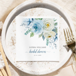 Dusty Blue Rose Flowers Bridal Shower Napkins