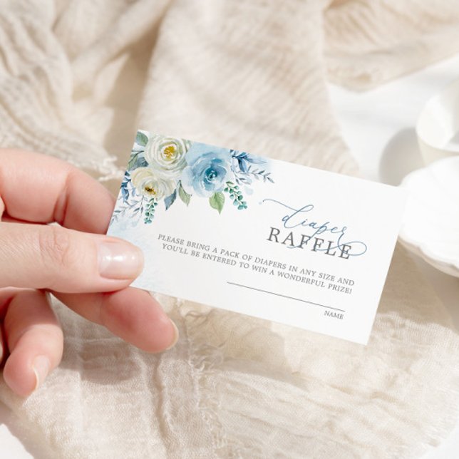 Dusty Blue Rose Flowers Diaper Raffle Ticket Enclosure Card (Creator Uploaded)