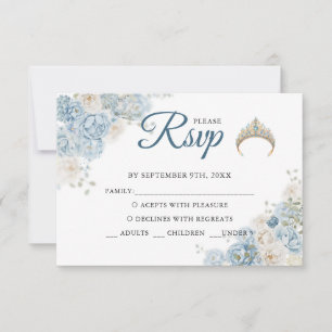Dusty Blue Rose Flowers Quinceanera Response Card