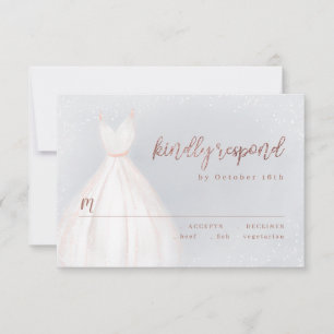 Dusty Blue Rose Gold Elegant Sparkle Dress RSVP Card