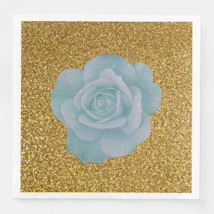 Dusty Blue Rose Gold Glitter Bridal Shower Wedding Napkin