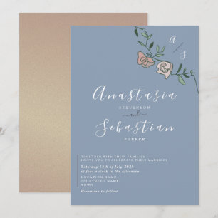 Dusty Blue Rose Gold Pink Floral Wedding Invitation