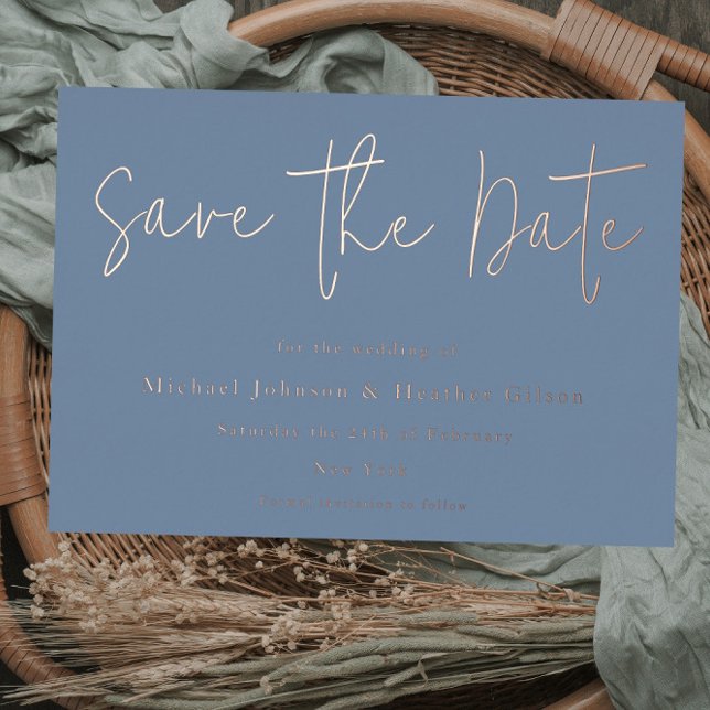 Dusty Blue & Rose Gold Wedding Save the Date (Creator Uploaded)