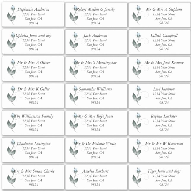 Dusty Blue Rose Guest Name Address Labels (Front)