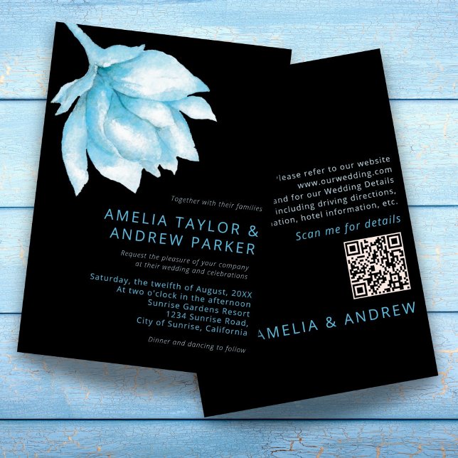 Dusty Blue Rose Modern Watercolor Floral Wedding Invitation (Creator Uploaded)