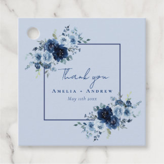 Dusty Blue Rose Navy Floral Elegant Wedding Favour Tags