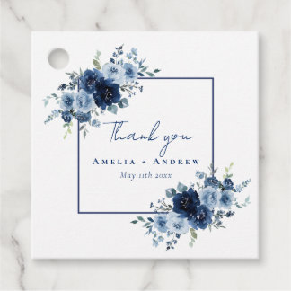 Dusty Blue Rose Navy Floral Elegant Wedding Favour Tags