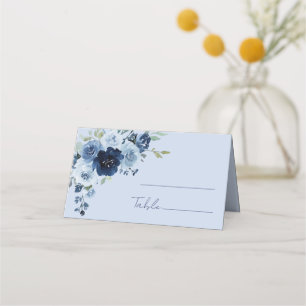 Dusty Blue Rose Navy Floral Wedding Place Card