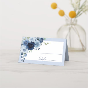 Dusty Blue Rose Navy Floral Wedding  Place Card