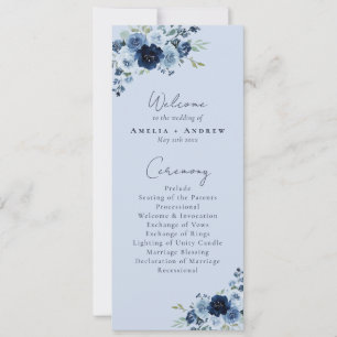Dusty Blue Rose Navy Floral Wedding Program