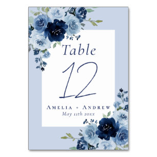 Dusty Blue Rose Navy Floral Wedding Table Number