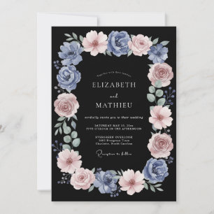 Dusty Blue Rose Romance Wedding Invitation