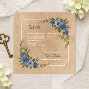 Dusty Blue Rose Rustic Kraft Wedding Details Enclosure Card