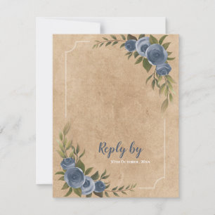 Dusty Blue Rose Rustic Wedding With QR Code RSVP Card
