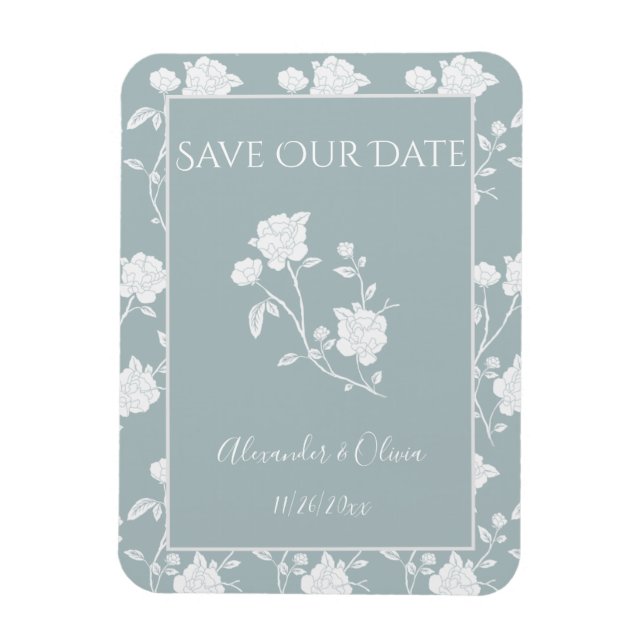Dusty Blue Rose Save The Date Magnet (Vertical)
