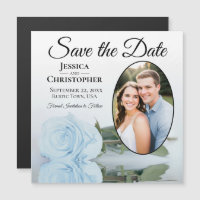 Dusty Blue Rose Save The Date Oval Photo Magnet