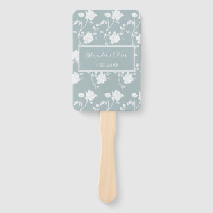 Dusty Blue Rose Wedding Favour Hand Fan