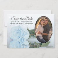 Dusty Blue Rose with Oval Photo Romantic Wedding