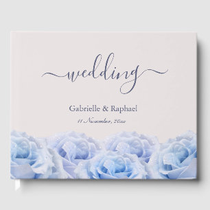 Dusty Blue Roses Blush Pink Elegant Wedding Guest Book