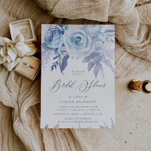 Dusty Blue Roses Bridal Shower Invitation