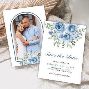Dusty Blue Roses Floral Photo Wedding Save The Date
