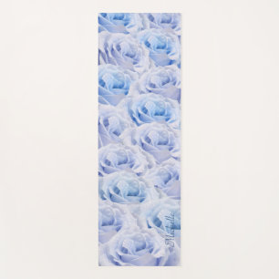Dusty Blue Roses Flower Power Floral Custom Name Yoga Mat
