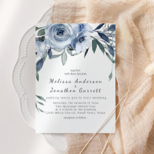 Dusty Blue Roses Flowers Boho Wedding Invitation
