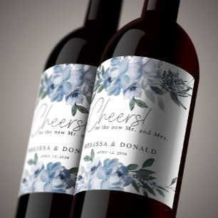 Dusty Blue Roses Flowers Boho Wedding Wine Label
