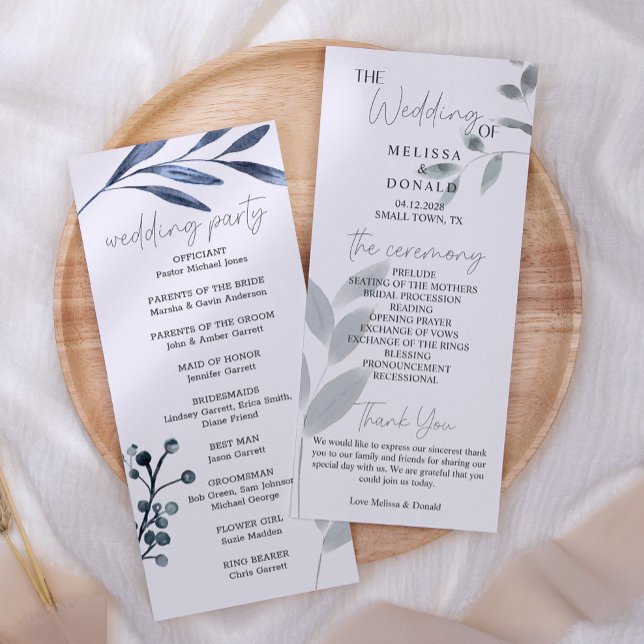 Dusty Blue Roses Flowers Simple Wedding Program Programme (Creator Uploaded)