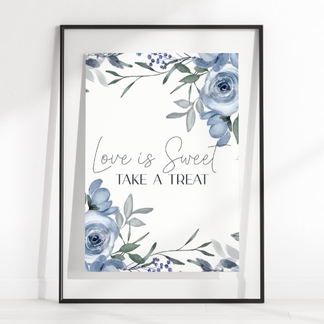 Dusty Blue Roses Flowers Wedding Love Is Sweet Poster (Creator Uploaded)