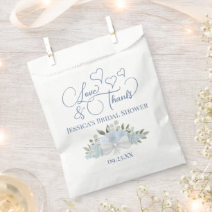 Dusty Blue Roses Love & Thanks Bridal Shower Favour Bags