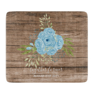 Dusty Blue Roses NewlyWeds Wedding Gift Personal Cutting Board