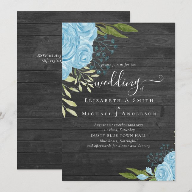 Dusty Blue Roses Rustic Wood Wedding Budget (Front/Back)