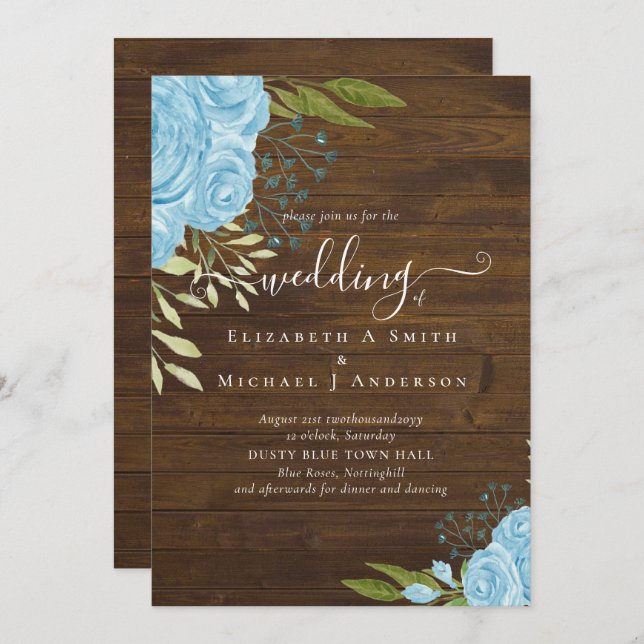 Dusty Blue Roses Rustic Wood Wedding Budget (Front/Back)