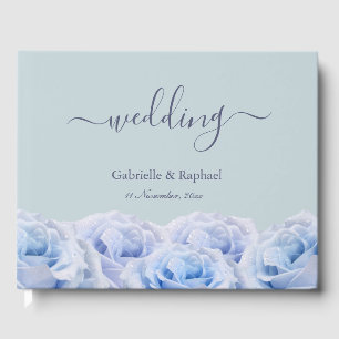 Dusty Blue Roses Sage Green Elegant Wedding Guest Book