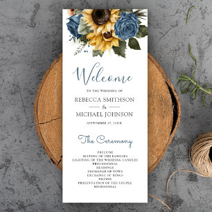 Dusty Blue Roses Sunflowers Wedding Programme