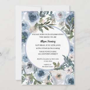 Dusty Blue Roses Watercolor Bridal Shower Invitation