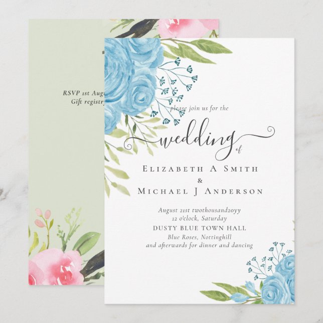Dusty Blue Roses Wedding Budget (Front/Back)