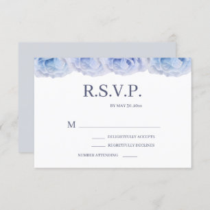 Dusty Blue Roses White Elegant Floral Wedding RSVP Invitation