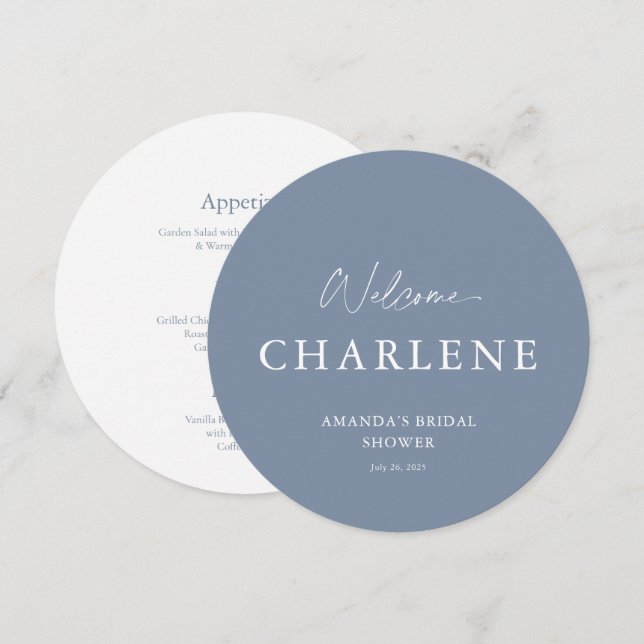 Dusty Blue Round Bridal Shower Welcome Menu (Front/Back)