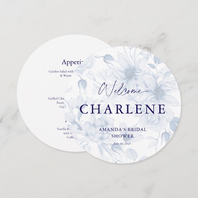Dusty Blue Round Bridal Shower Welcome Menu (Front/Back)