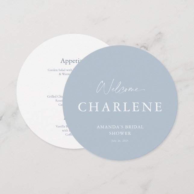 Dusty Blue Round Bridal Shower Welcome Menu (Front/Back)