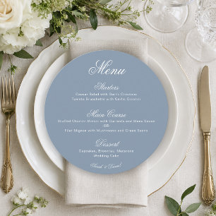 Dusty Blue Round Simple Calligraphy Wedding Menu
