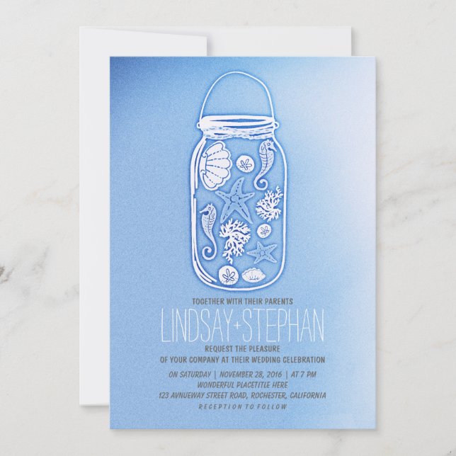 Dusty Blue Rustic Beach Wedding Invitations (Front)